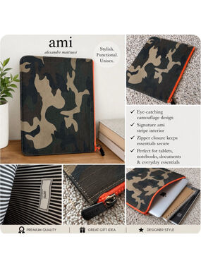 Ami Alexandre Mattiussi Camo Clutch/Tablet Case, Green & Orange New!